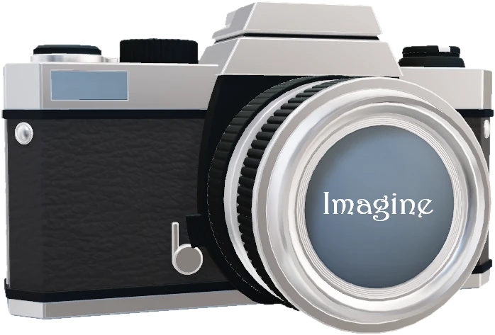 The Imagine Photography logo: a film camera with Imagine written on the lens